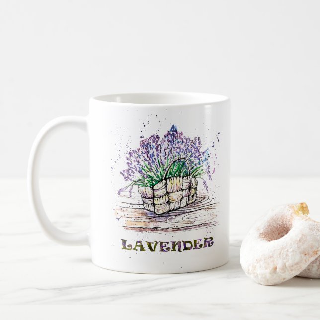 Caneca De Café Lavanda de Aquarela (Com Donut)