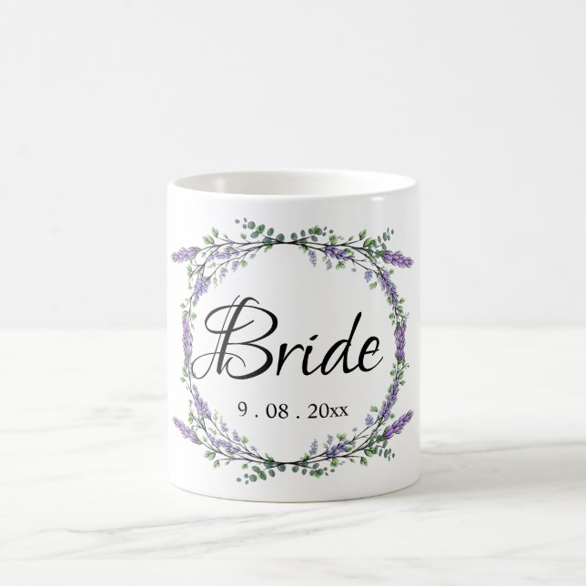 Caneca De Café Lavanda de aquarela elegante Eucalyptus Bride (Centro)