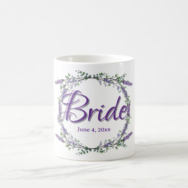 Caneca De Café Lavanda de aquarela elegante Eucalyptus Bride (Centro)