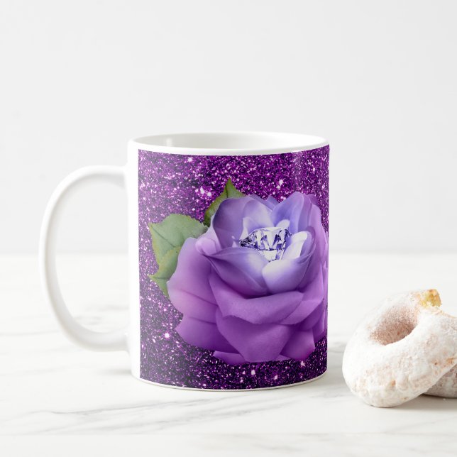 Caneca De Café Lavanda Diamond Rosa Roxo Glitter (Com Donut)