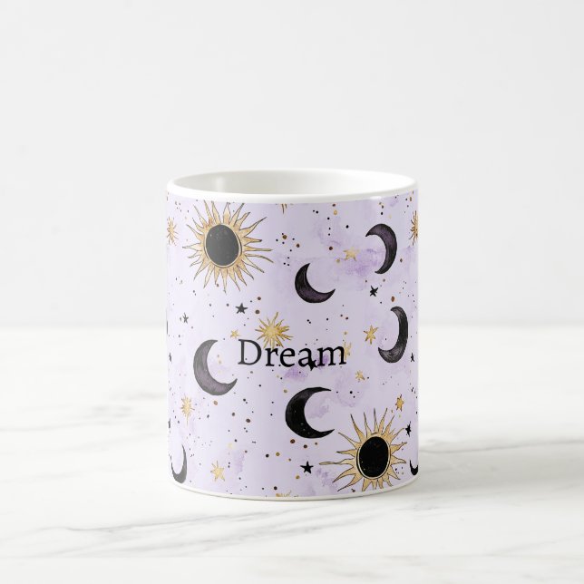 Caneca De Café Lavanda Dourado Preto Sol Lua (Centro)