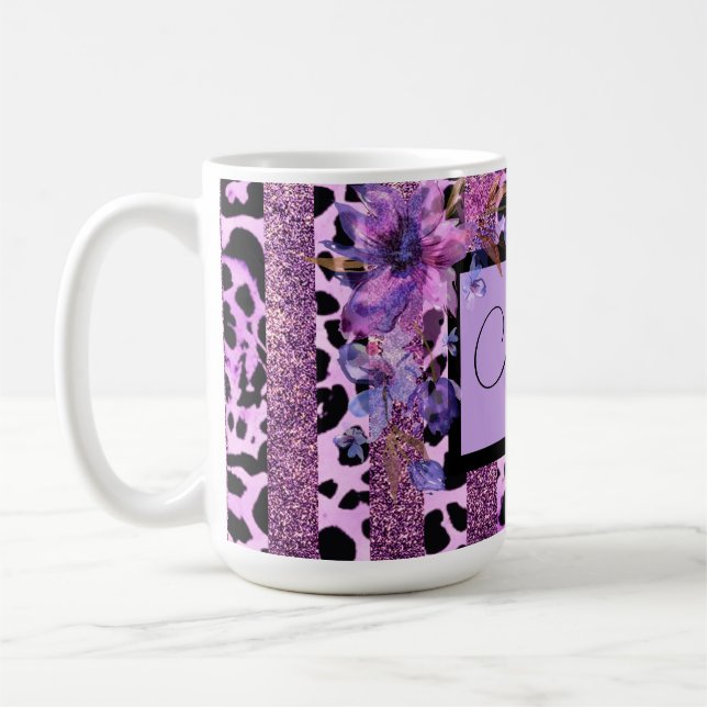 Caneca De Café Lavanda e design rosado para impressão-leopardo (Esquerda)