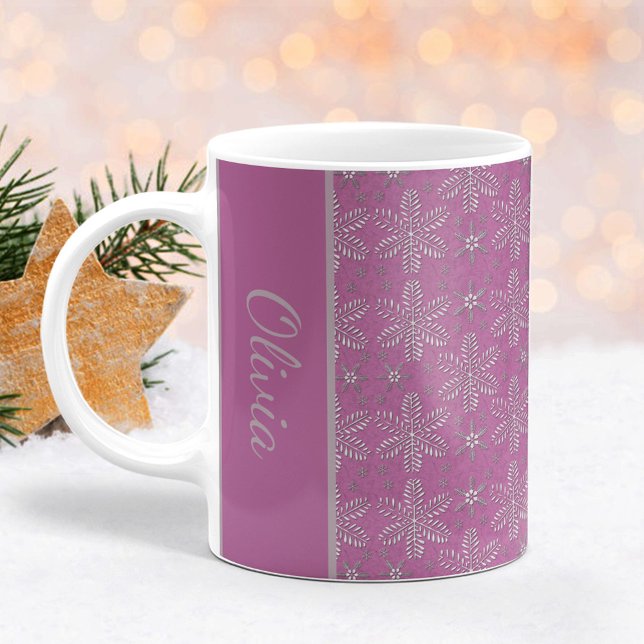 Caneca De Café Lavanda e Prata Flocos de Neve Flocos de Natal (Criador carregado)