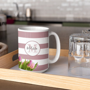 Caneca De Café Lavanda e Tulipas Monograma Personalizado