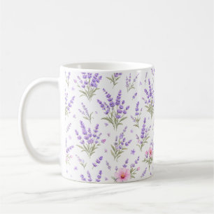 Caneca de Café Lavanda & Flor Silvestre Rosa em Aq