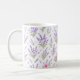 Caneca de Café Lavanda & Flor Silvestre Rosa em Aq