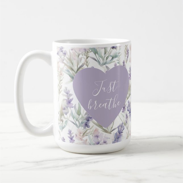 Caneca De Café Lavanda Floral Respira A Motivação Calma (Esquerda)