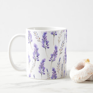 Caneca De Café Lavanda Flores Presas Estilo de Aquarela