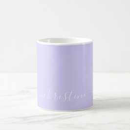 Caneca De Café Lavanda Lilac e Nome Minimalista Branco Personaliz