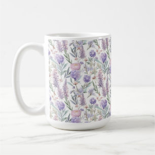 Caneca De Café Lavanda Padrão Floral Roxo Cottagecore
