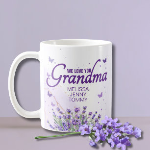 Caneca De Café Lavanda Roxa Elegante Nós Te Amo Avó