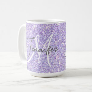 Caneca De Café Lavanda Roxo Lente Roxo Nome do Monograma