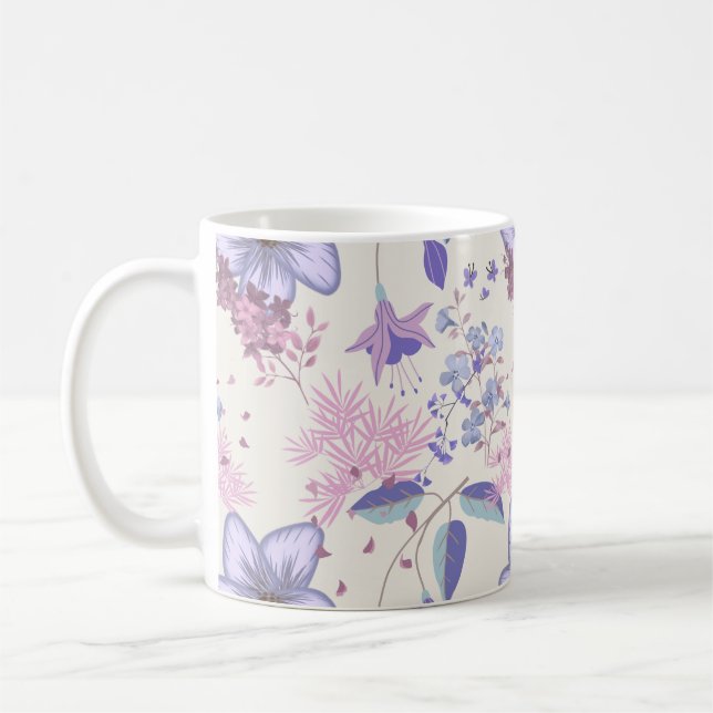 Caneca De Café Lavender and Blush Pastel Botanical Floral Pattern (Esquerda)