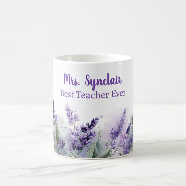 Caneca De Café Lavender Spring Floral Best Teacher Appreciation (Centro)