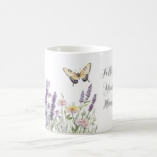 Caneca De Café Lavender Yellow Flowers Butterfly (Centro)