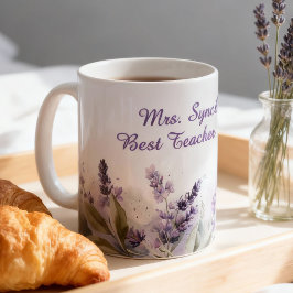 Caneca De Café LavenderSpring Floral Best Teacher Elegant Script