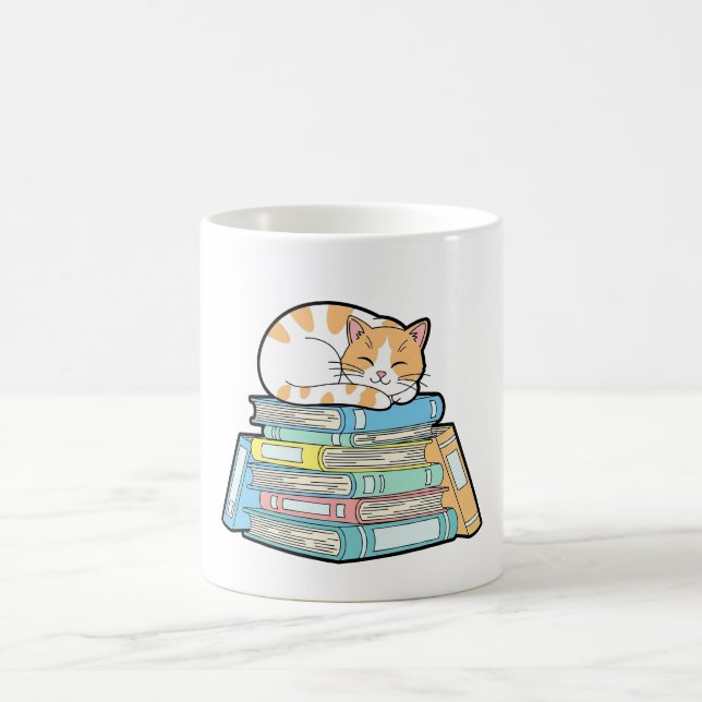 Caneca De Café Lazy Cat on Books – Cute Cozy Illustration (Centro)