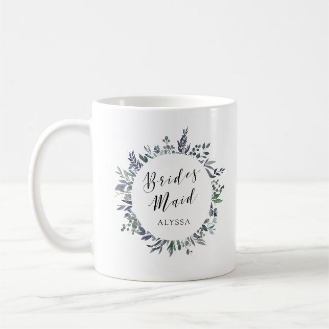 Caneca De Café Leafy Watercolor | Bridesmaid (Esquerda)