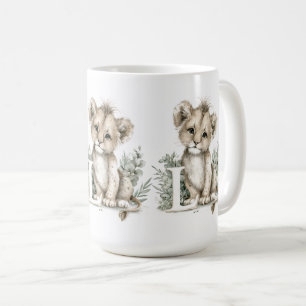 Caneca De Café Leão alfabeto de adoráveis animais bebês em aquare