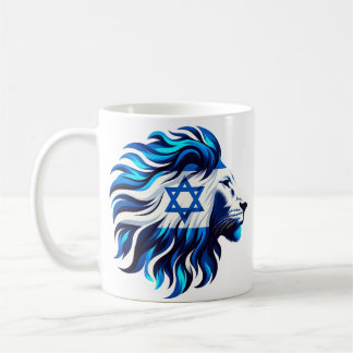 Caneca De Café Leão Azul Majestoso de Judah com Estrela de David