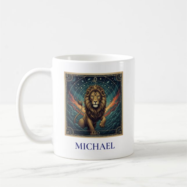 Caneca De Café Leão Azul Zodíaco Celestial (Esquerda)
