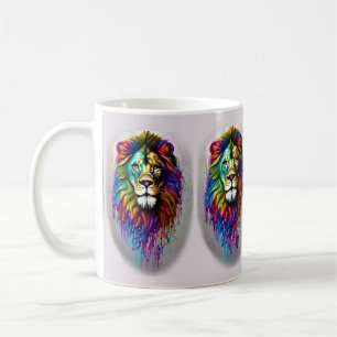 Caneca De Café Leão Cores Arco-íris Gotejamento de Tinta Fantasia