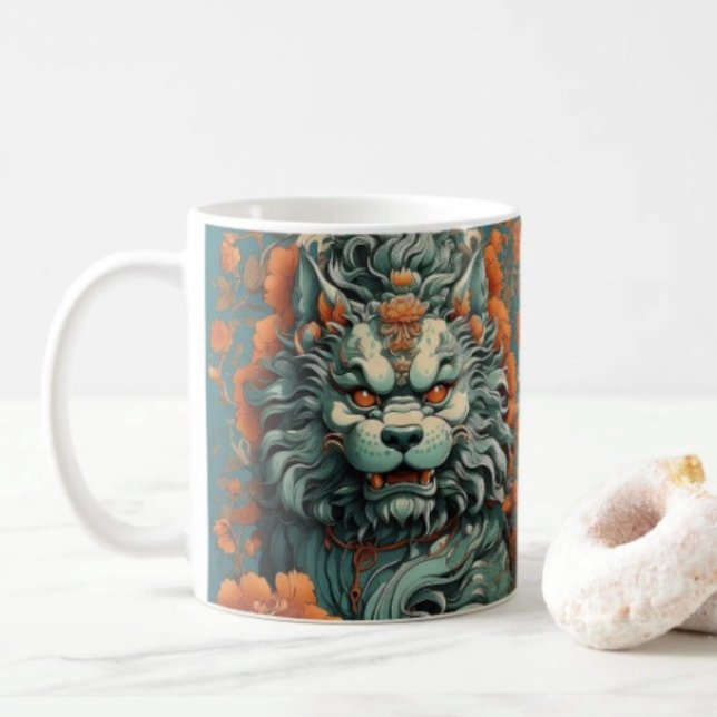 Caneca De Café Leão da Flu da Sabedoria  (Asian Lion Head  mug available in 11 oz & 15 oz. Microwave and dishwasher safe. 
)