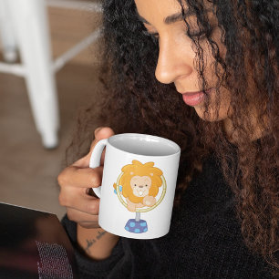 Caneca De Café Leão de desenho animado saltando através do aro