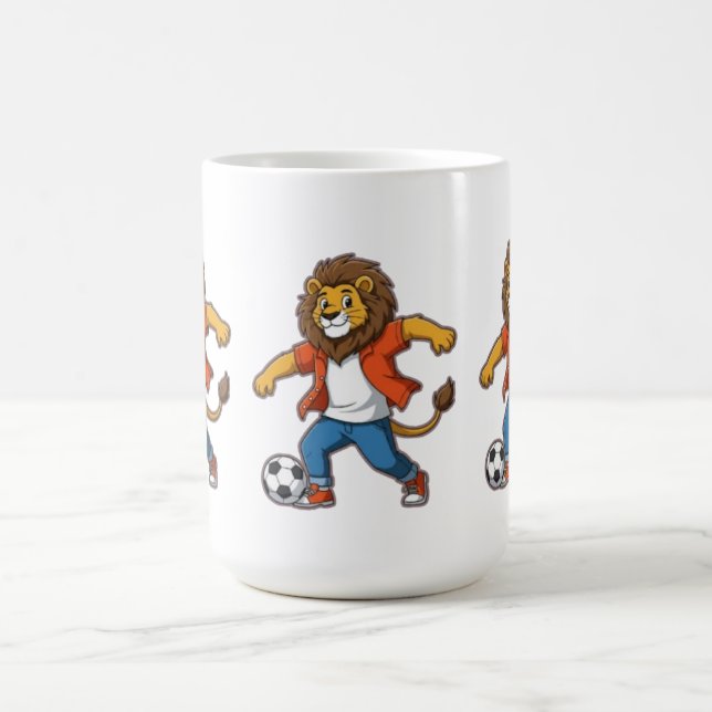 Caneca De Café Leão Driblando uma Bola de Futebol | Poder, Habili (Centro)