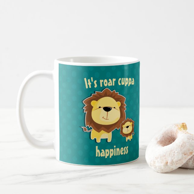 Caneca De Café Leão E Aniversário de criança De Bebê (Com Donut)