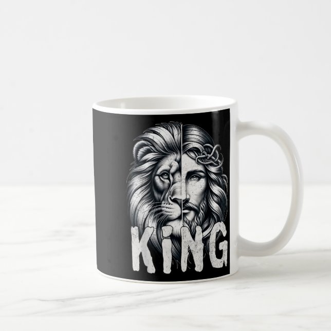 Caneca De Café Leão E Jesus Rei Desenho De Fé Cristã  (Direita)
