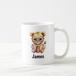 Caneca De Café Leão Fofo Lendo um Livro Personalizado