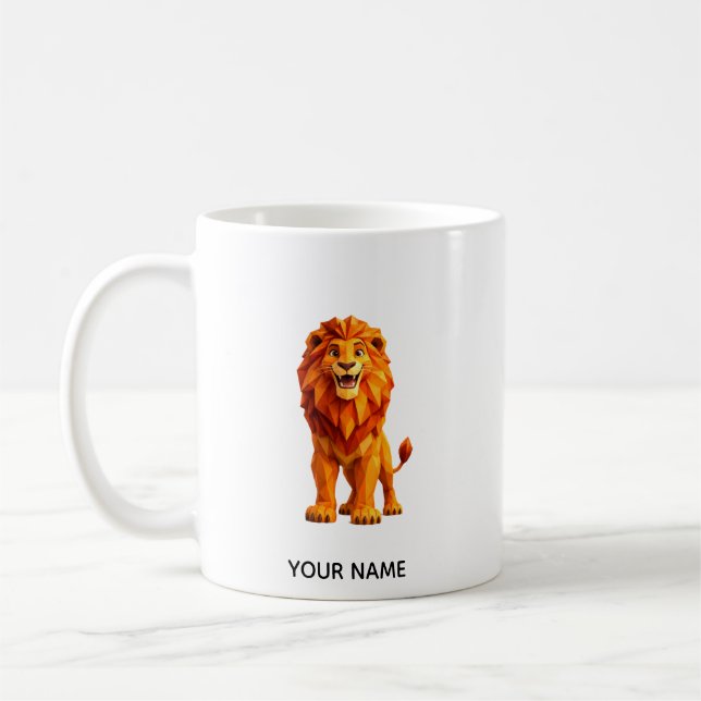 Caneca de Café Leão Geométrico Low Poly (Esquerda)