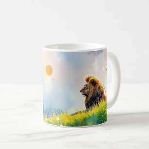 Caneca De Café Leão Majestoso em uma Colina Sunlit