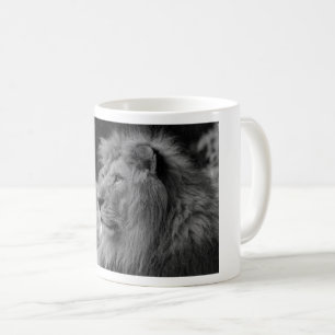 Caneca De Café Leão Negro e Branco - Animal Selvagem