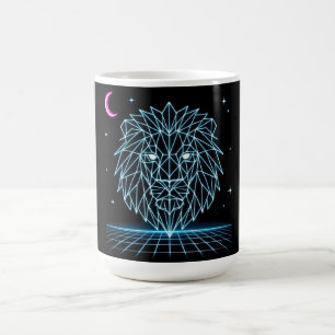 Caneca De Café Leão Neon Synthwave - Rei Predador Retro