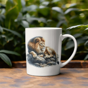 Caneca De Café Leão Regal Africano Descansado em Rocha - Cores d'