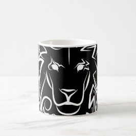 Caneca De Café Leão Tribal Negro e Branco