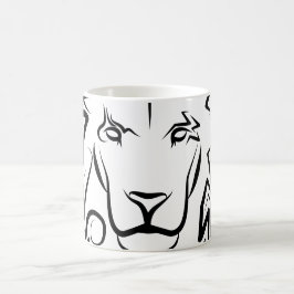Caneca De Café Leão Tribal Negro e Branco
