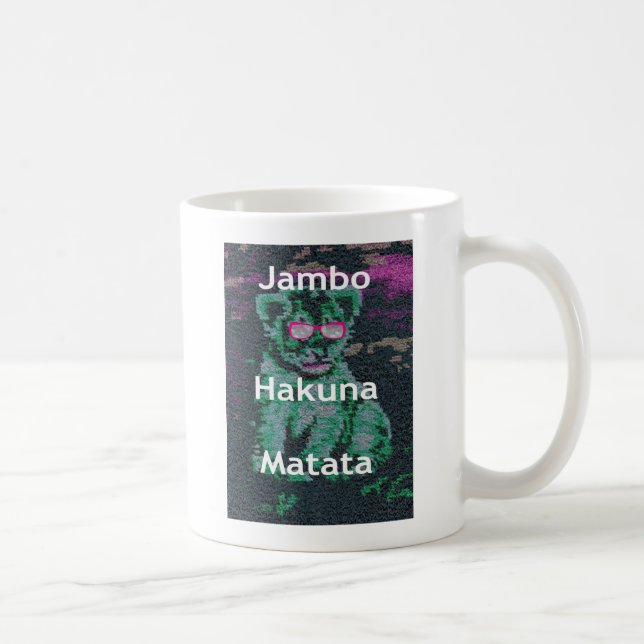 Caneca De Café Leão Verde com Óculos Rosa "Hakuna Matata" Arte (Direita)