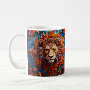 Caneca De Café Leão Vibrante com Motivos Florais
