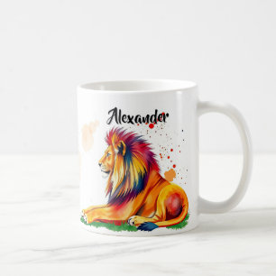 Caneca De Café Leão Vibrante Com Traços De Pintor