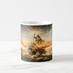 Caneca De Café Leão Zodíaco com Guerreiro Montando um Leão Alado 