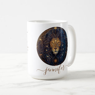 Caneca De Café Leão zodíaco dourado e preto