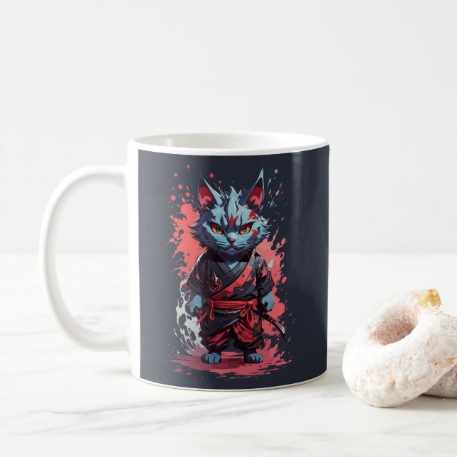 Caneca De Café Legal Cinza d'água Ninja Cat Warrior (Com Donut)