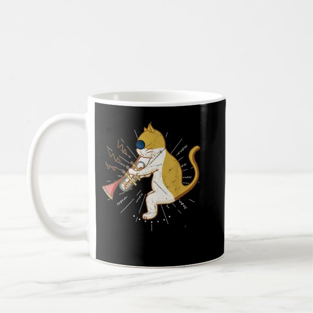 Caneca De Café Legal Gato A Tocar O Hipster Hippy Clarinet Design (Esquerda)