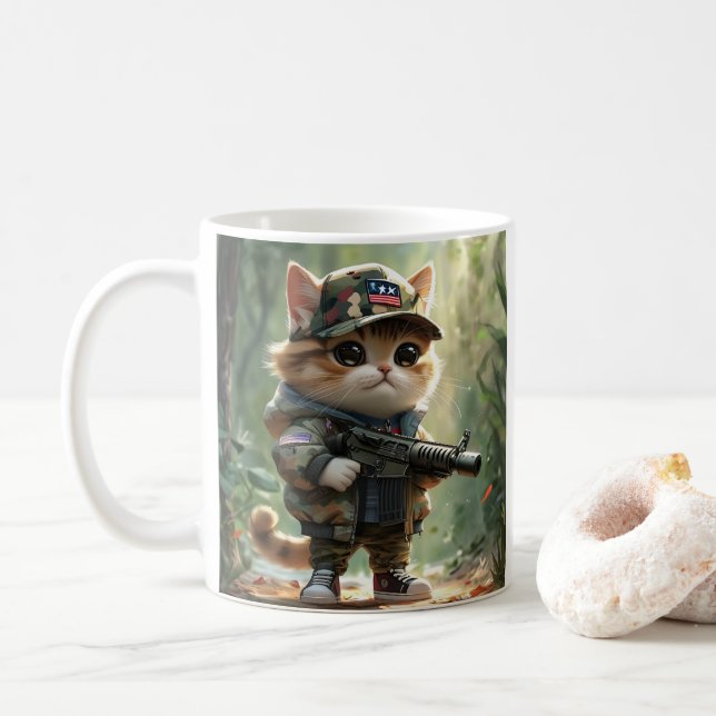 Caneca De Café Legal Gato de MAGA com Arma e Camuflagem AMÉRICA F (Com Donut)
