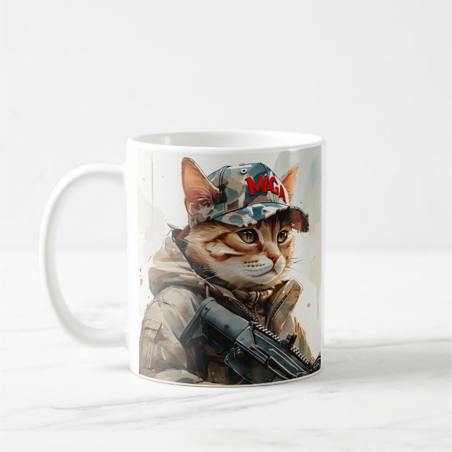 Caneca De Café Legal Gato de MAGA com Arma e Camuflagem AMÉRICA F (Esquerda)