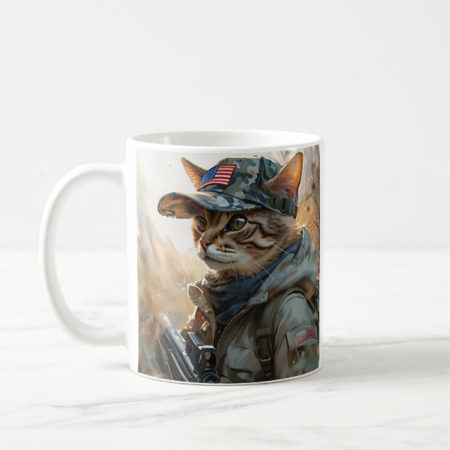 Caneca De Café Legal Gato de MAGA com Arma e Camuflagem AMÉRICA F (Esquerda)