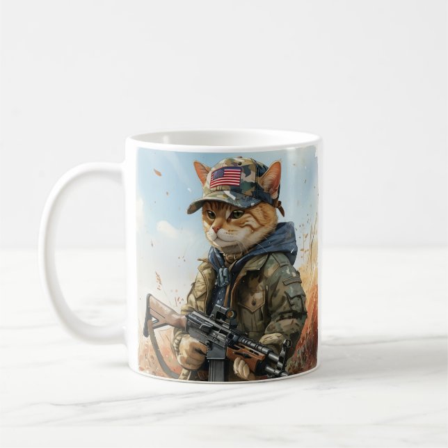 Caneca De Café Legal Gato de MAGA com Arma e Camuflagem AMÉRICA F (Esquerda)